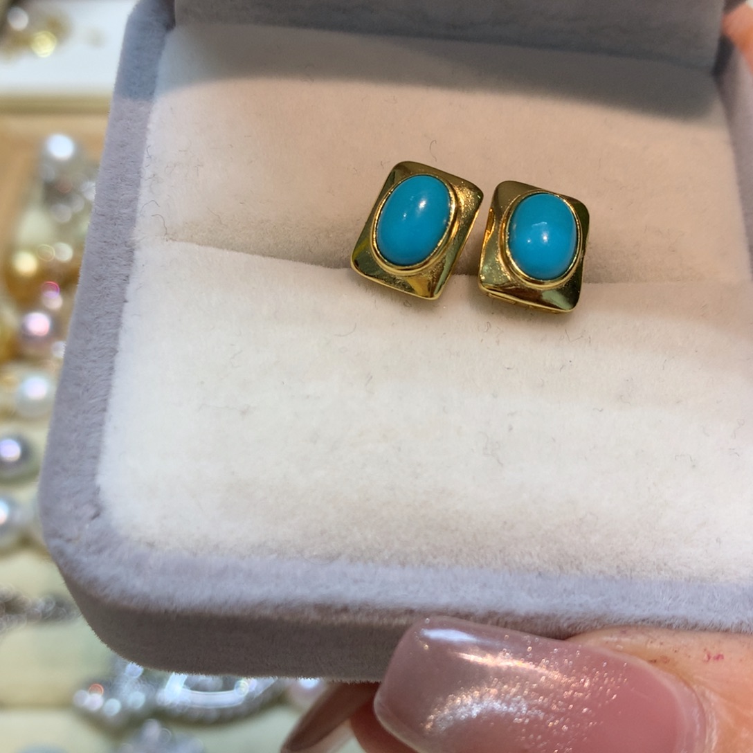 绿松石耳饰银S925镶嵌