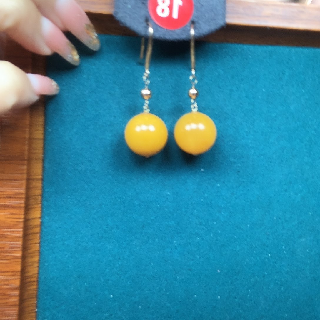 蜜蜡耳饰18K金镶嵌耳坠