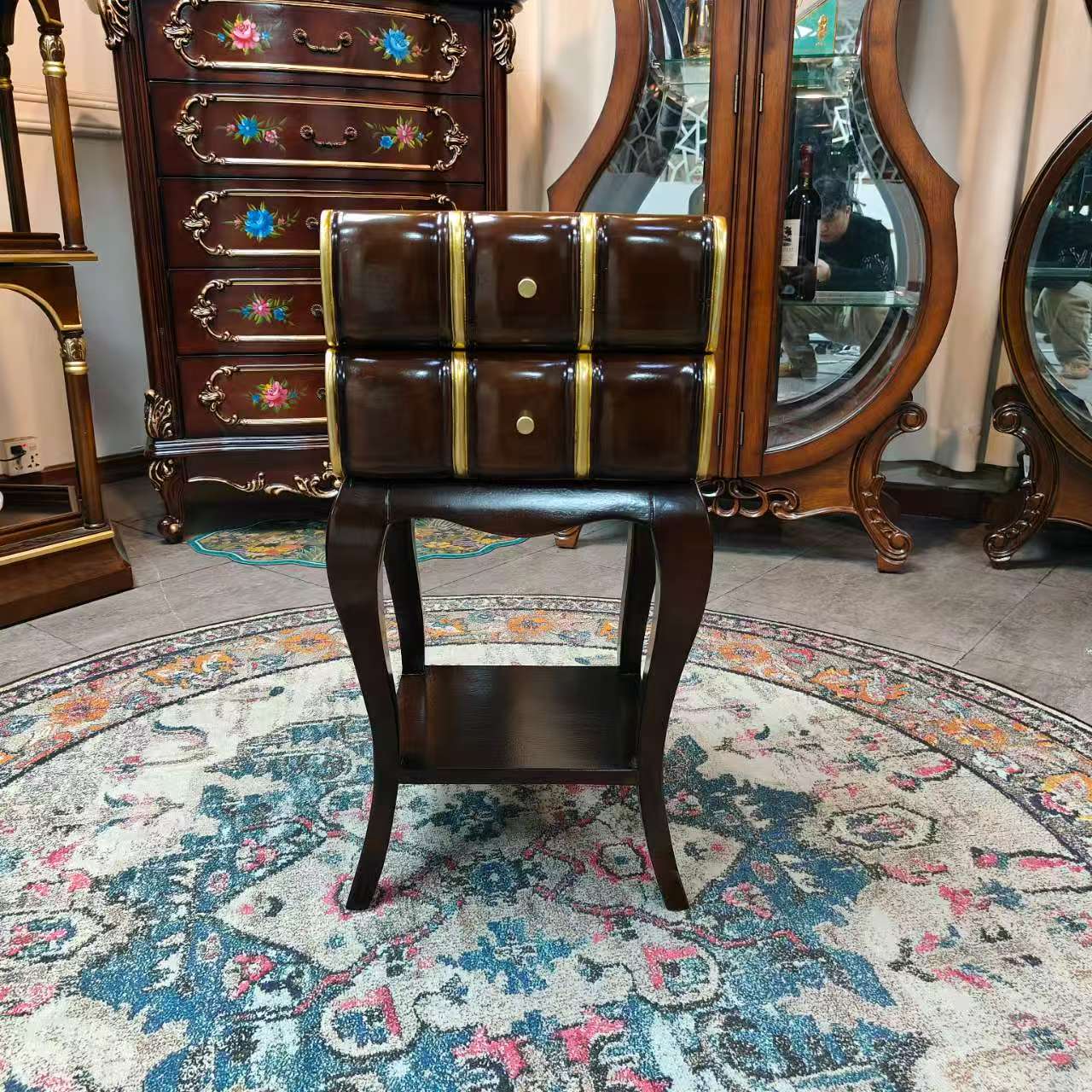 古典欧式油漆工艺榫卯工艺角几边几置物架家用边柜美式储物柜