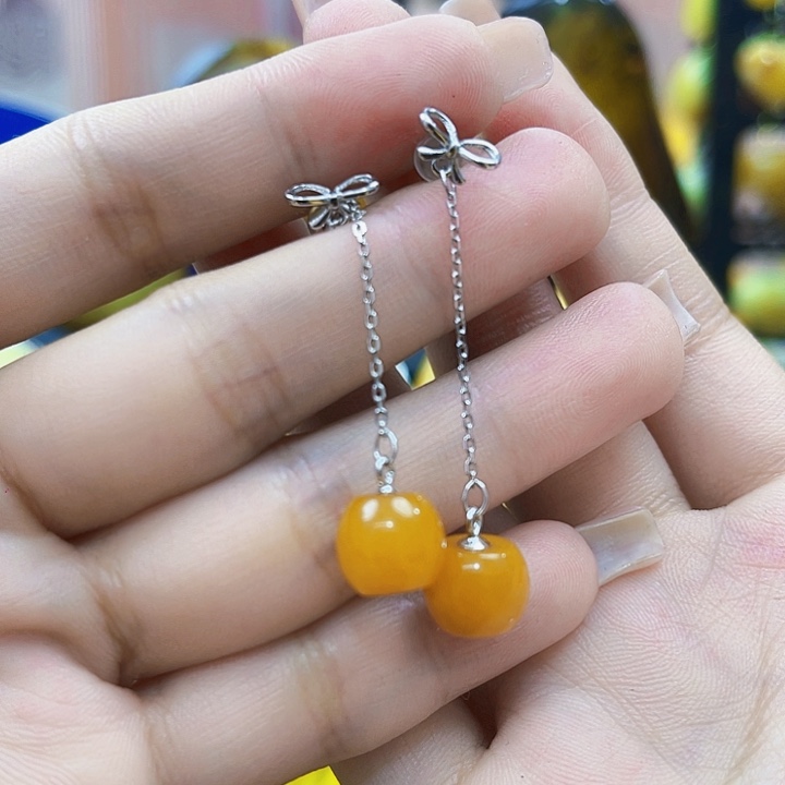 琥珀银S925镶嵌颈饰耳环
