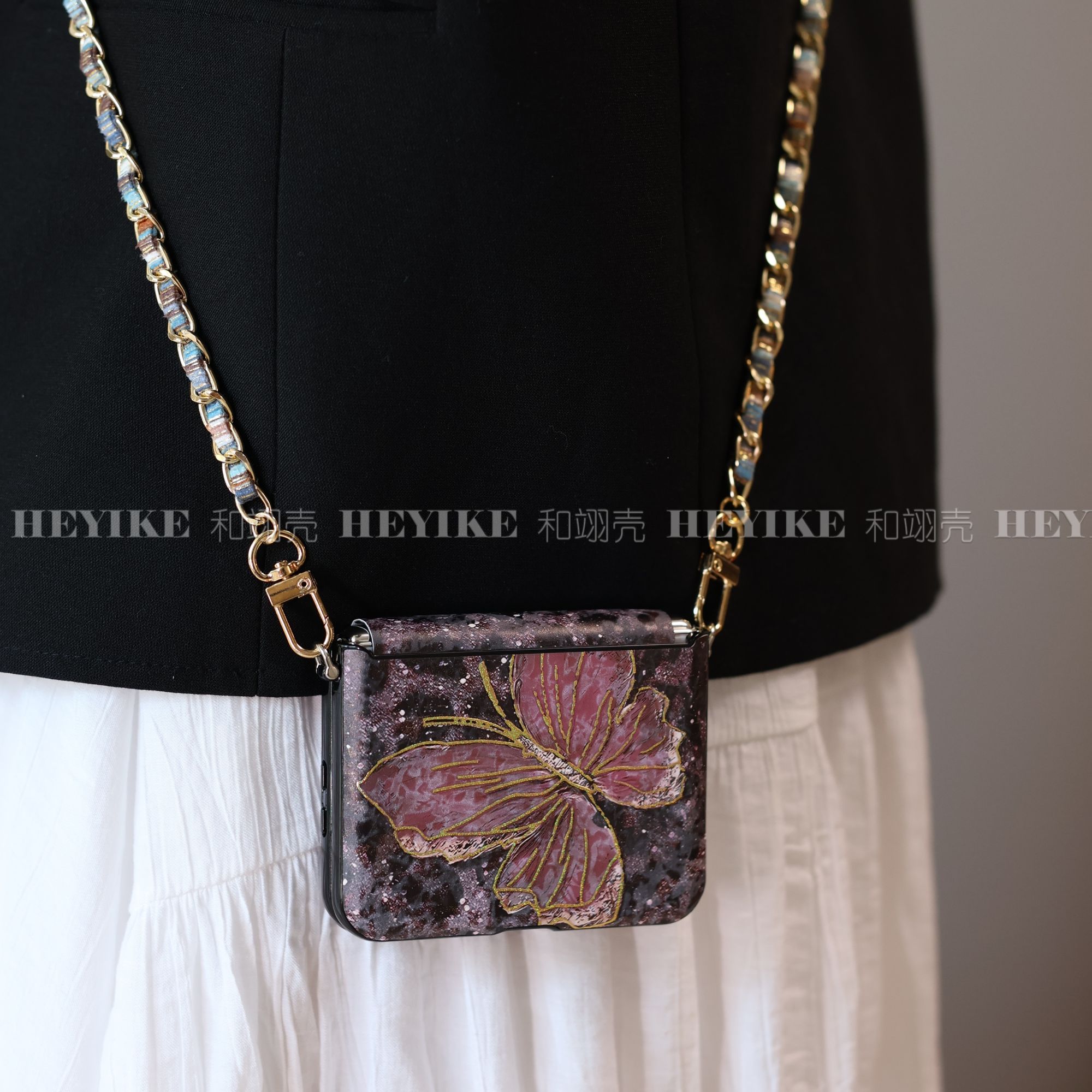 复古烫金蝴蝶适用华为purax手机壳荣耀magicvflip2斜挎pocket2新