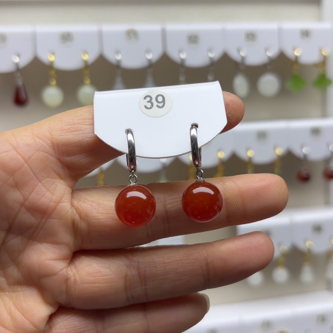 玛瑙/玉髓银S925镶嵌耳饰