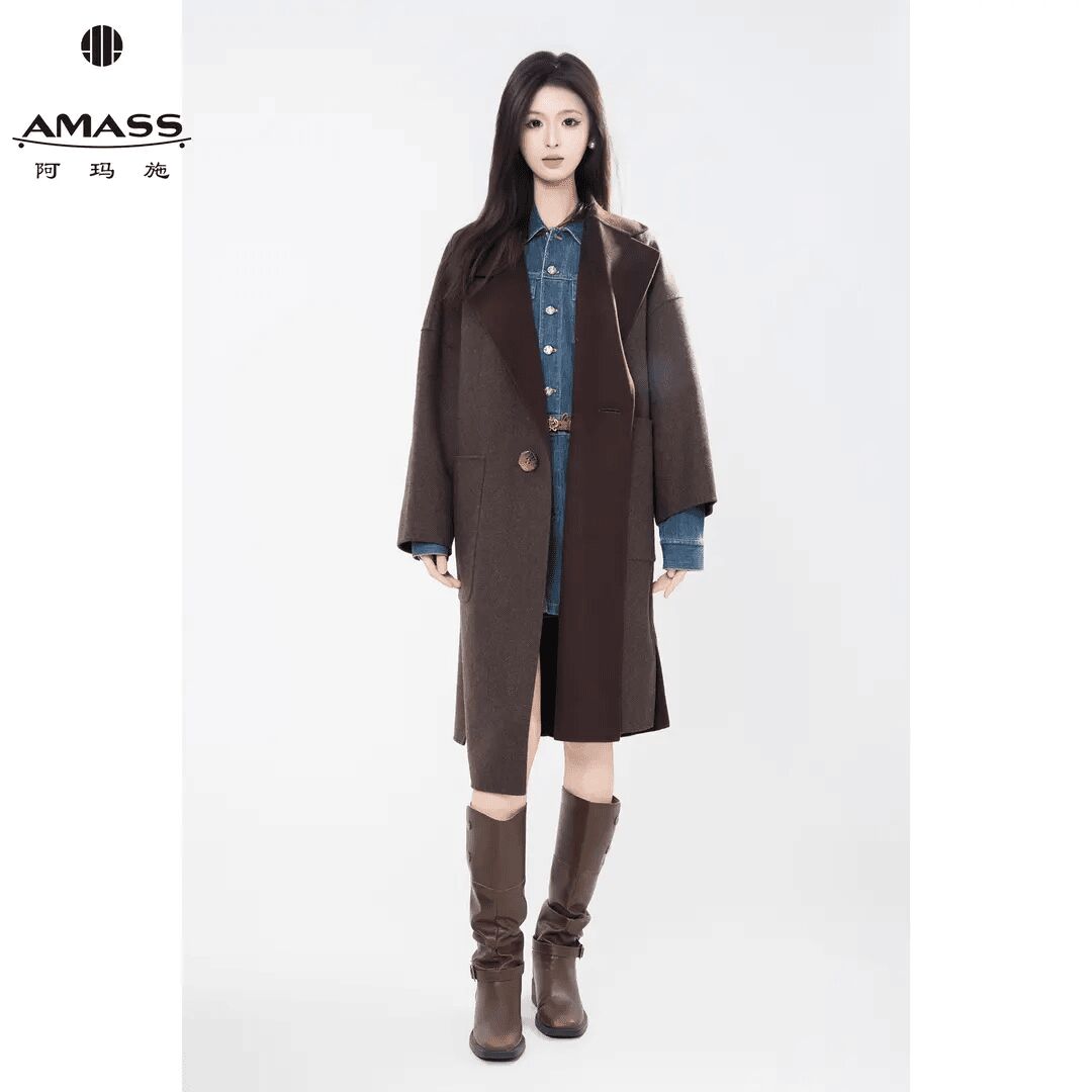 AMASS/阿玛施秋冬新款法式高级感气质中长款双面呢大衣女5400953