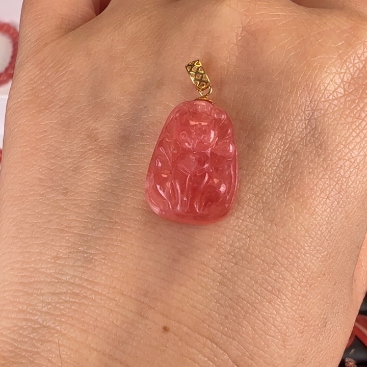菱锰矿（红纹石）吊坠(赠链)18K金镶嵌