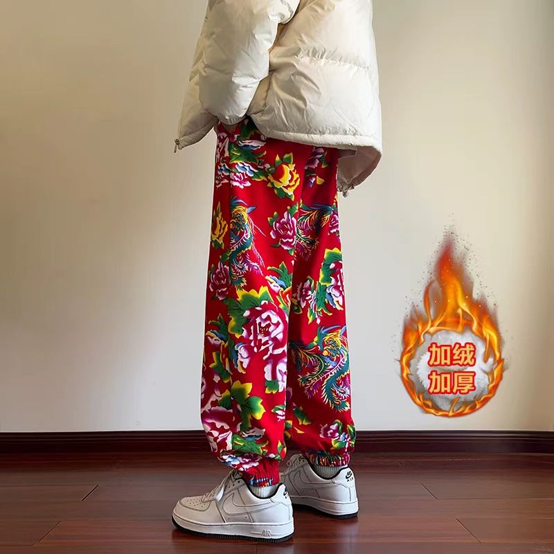 国潮东北大花棉袄，冬季保暖连帽宽松情侣棉衣外套