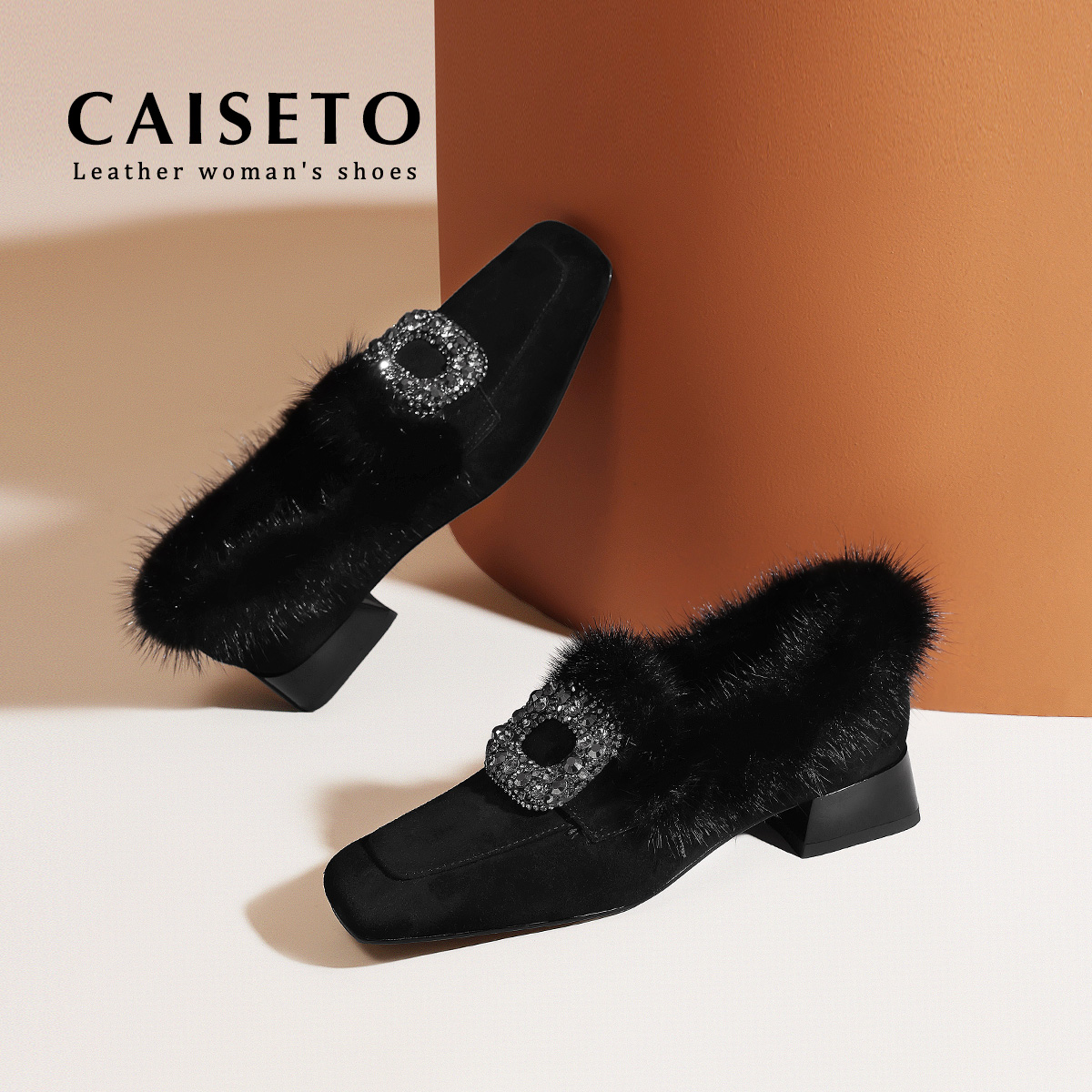 羊皮/3.5cm/2024秋冬新款乐福鞋女时尚百搭毛毛单鞋24D925