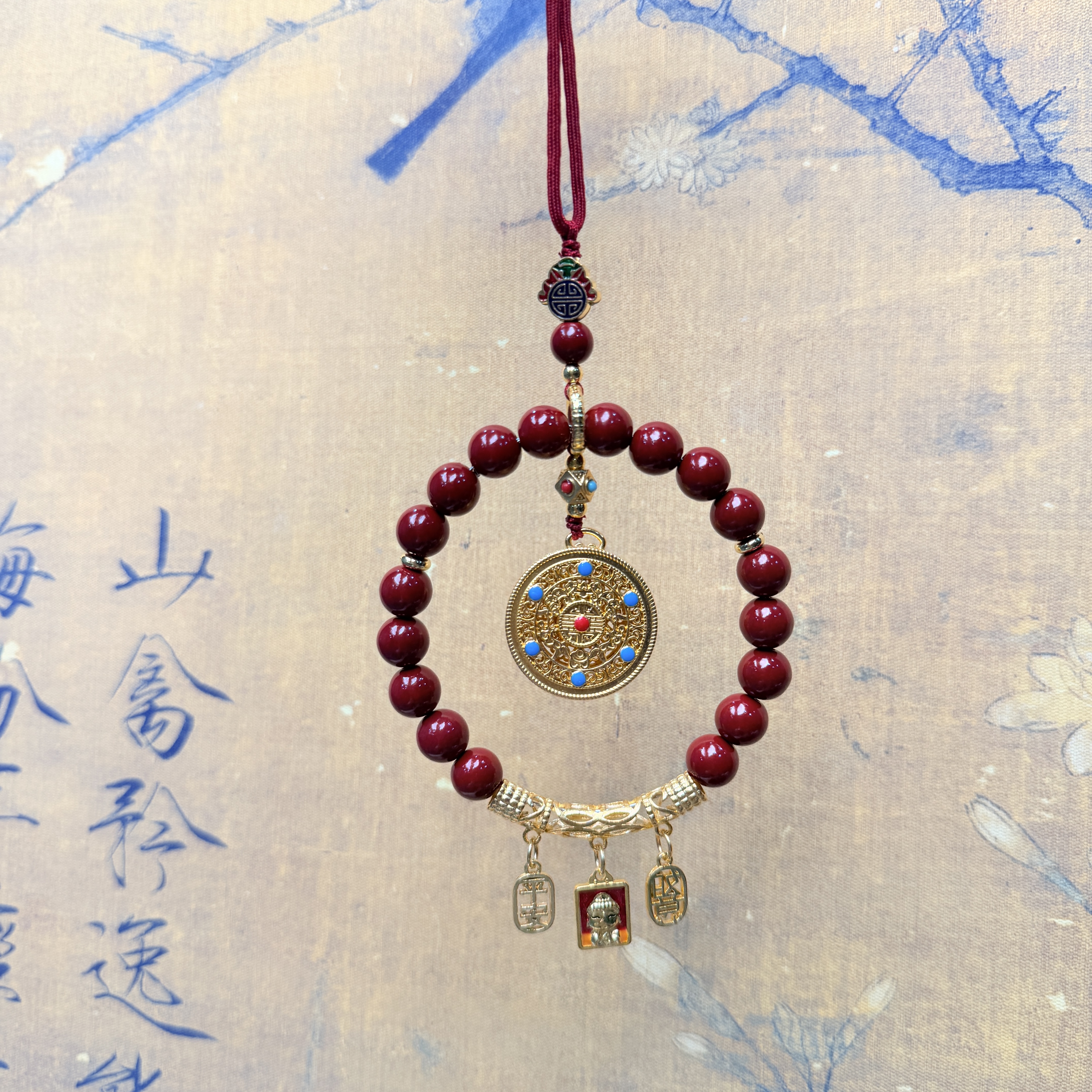 含辰砂工艺品DG 1274-朱砂罗盘财神平安款挂件（无礼盒）