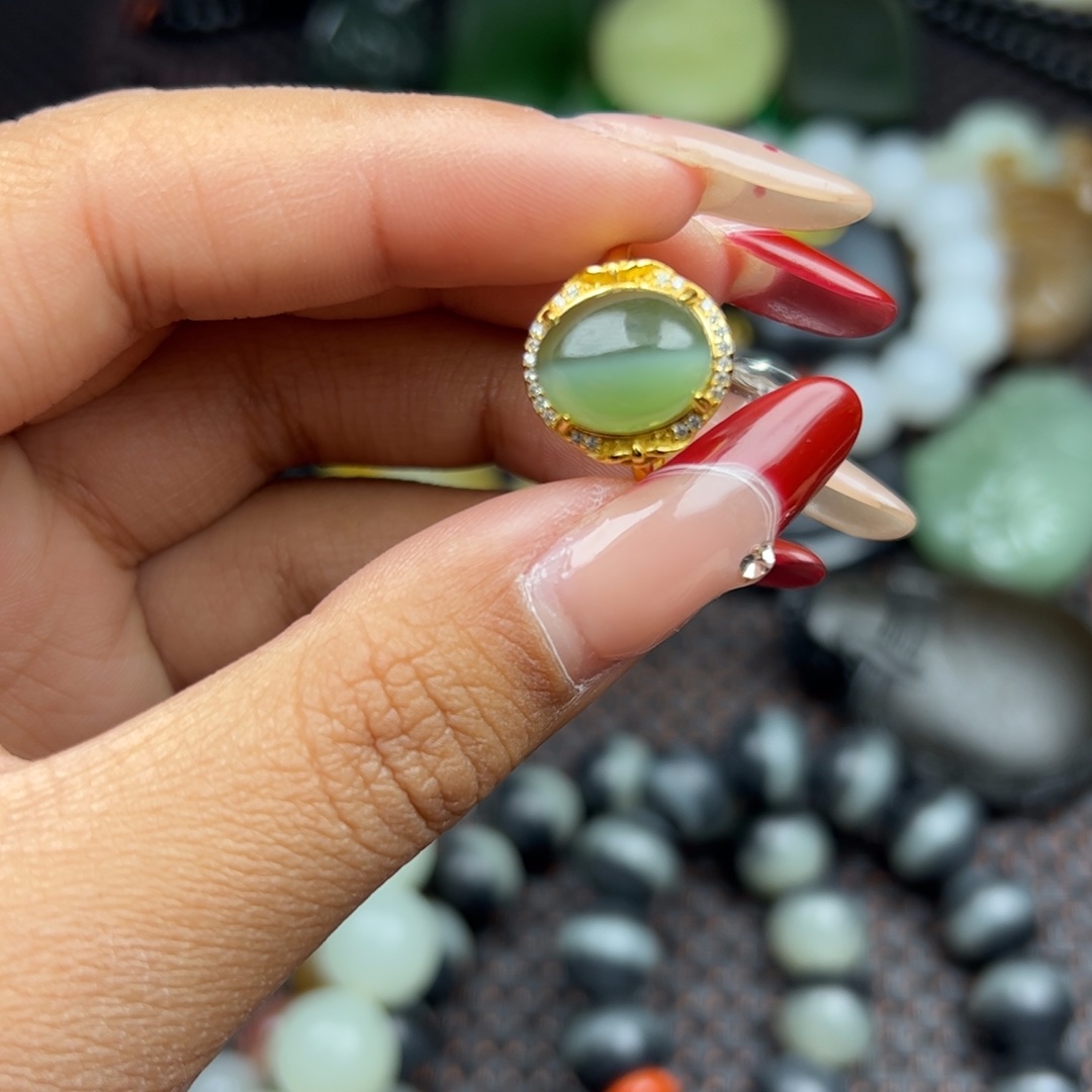 和田玉戒指银S925镶嵌