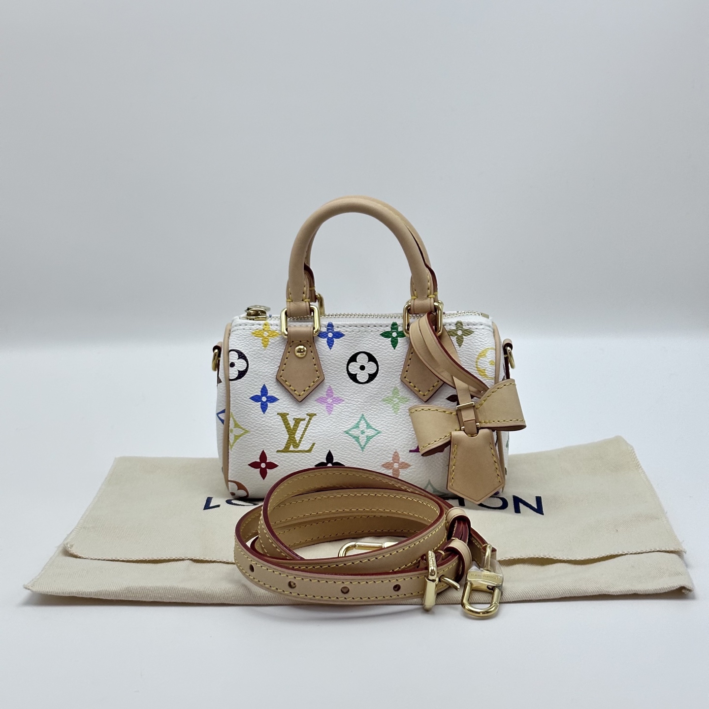 95新 LouisVuitton/路易威登 白三彩Speedy Nano手提斜挎包13498