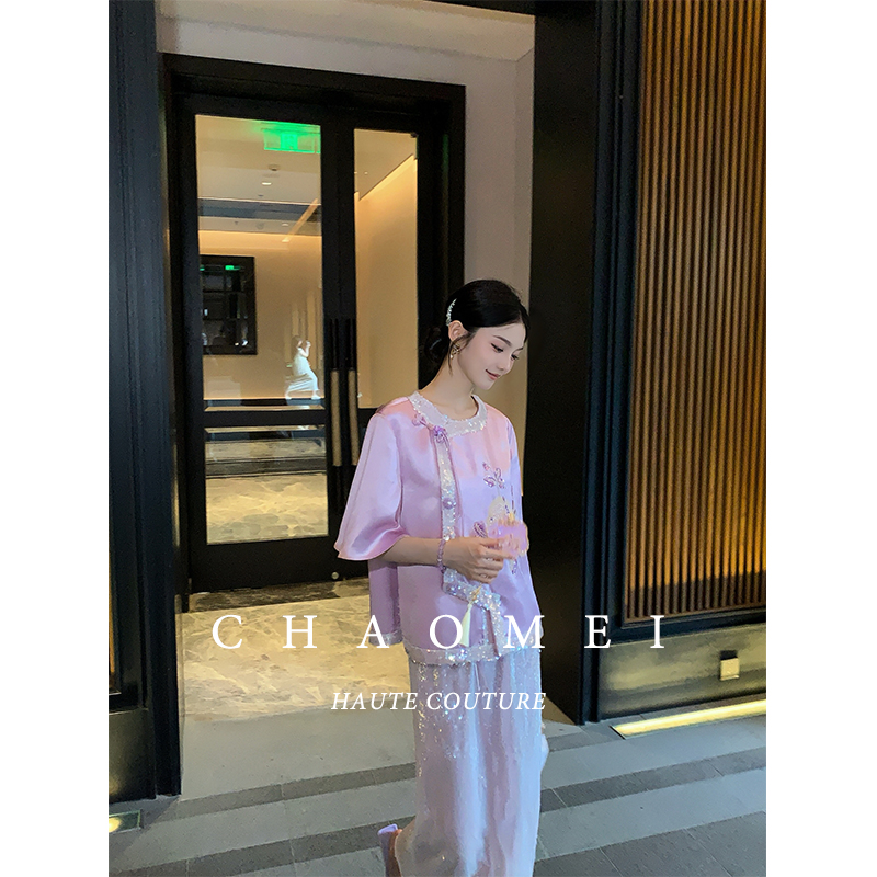 冯（CHAOMEI【美人鱼】新中式绣花醋酸上衣TG025274