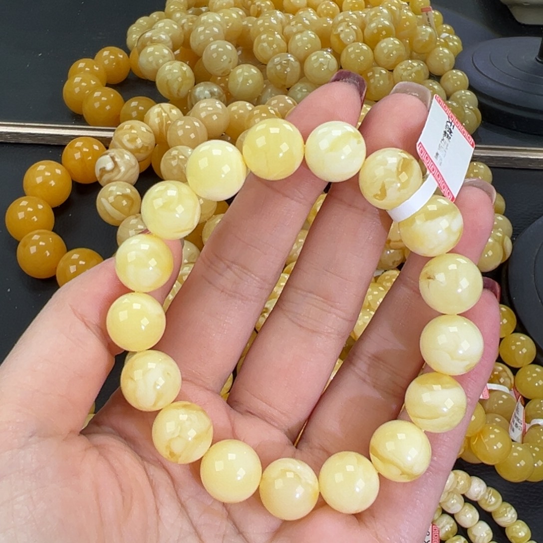 琥珀未镶嵌手链17.6白蜡妖花