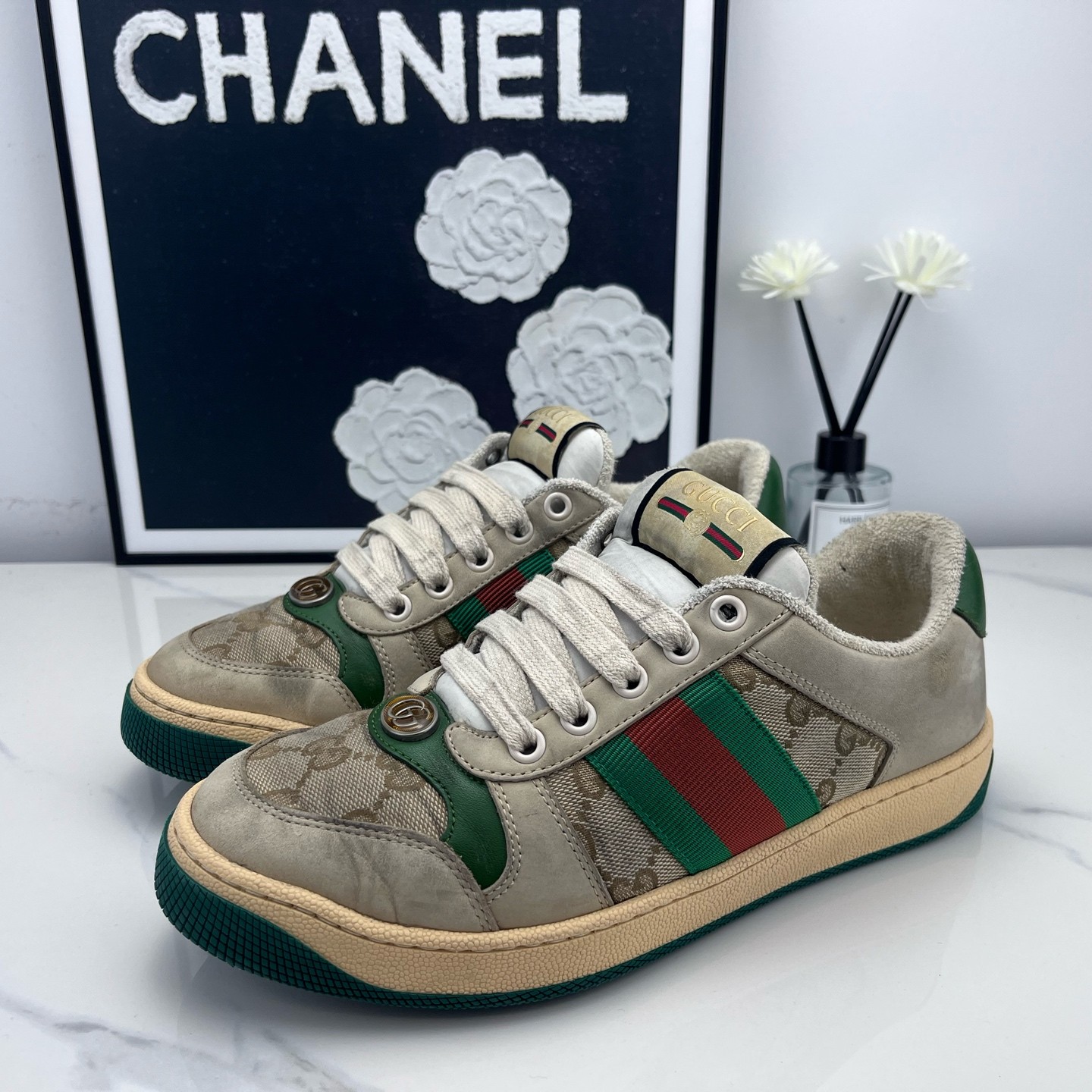 99新 GUCCI/古驰 Gucci古驰 绿尾脏脏鞋 36码 /jm01325