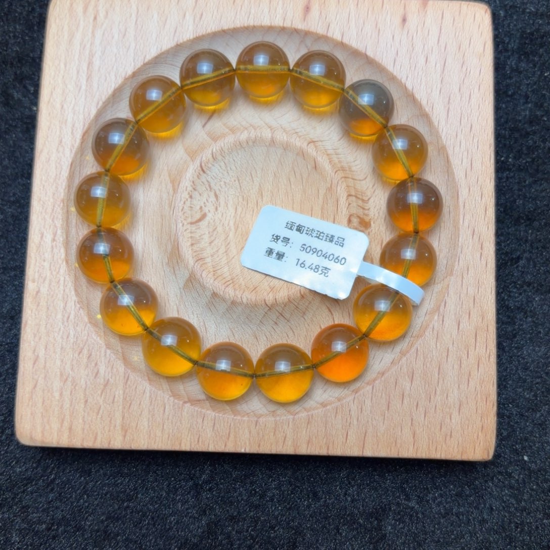 琥珀未镶嵌珠宝奇石12mm黄绿茶单圈