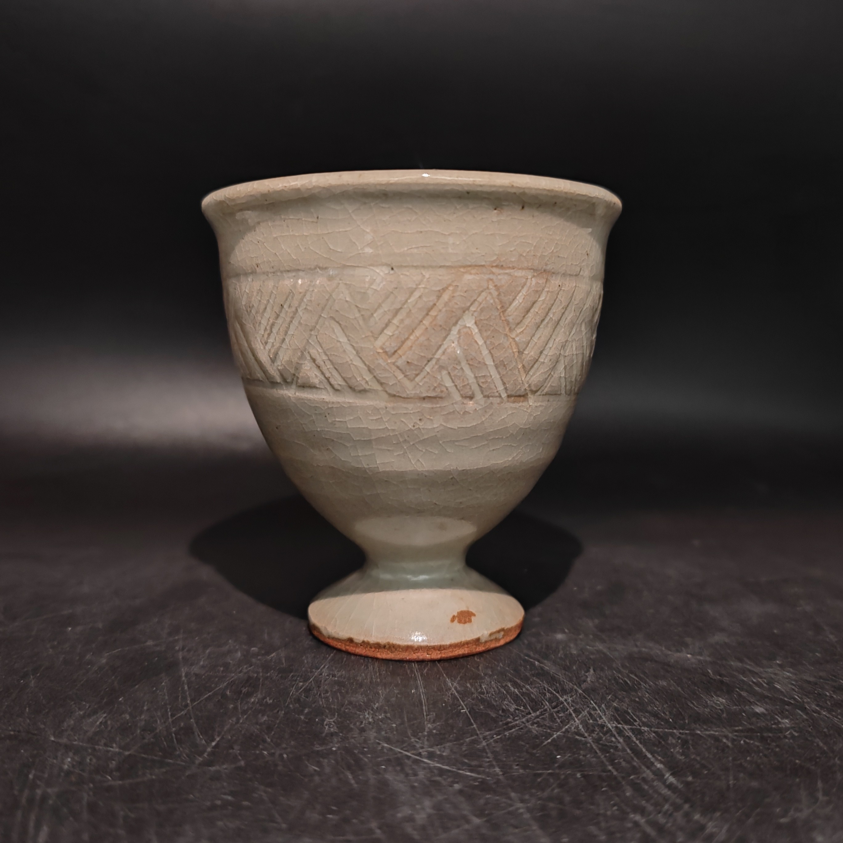 萩烧冰裂开片高脚杯主人杯陶瓷图五圈圈处没上齐釉01/31茶杯茶具