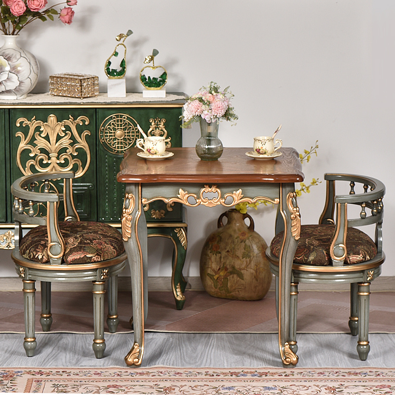 美式休闲桌椅组合全实木小户型餐桌家用咖啡桌方桌茶桌组合阳台桌