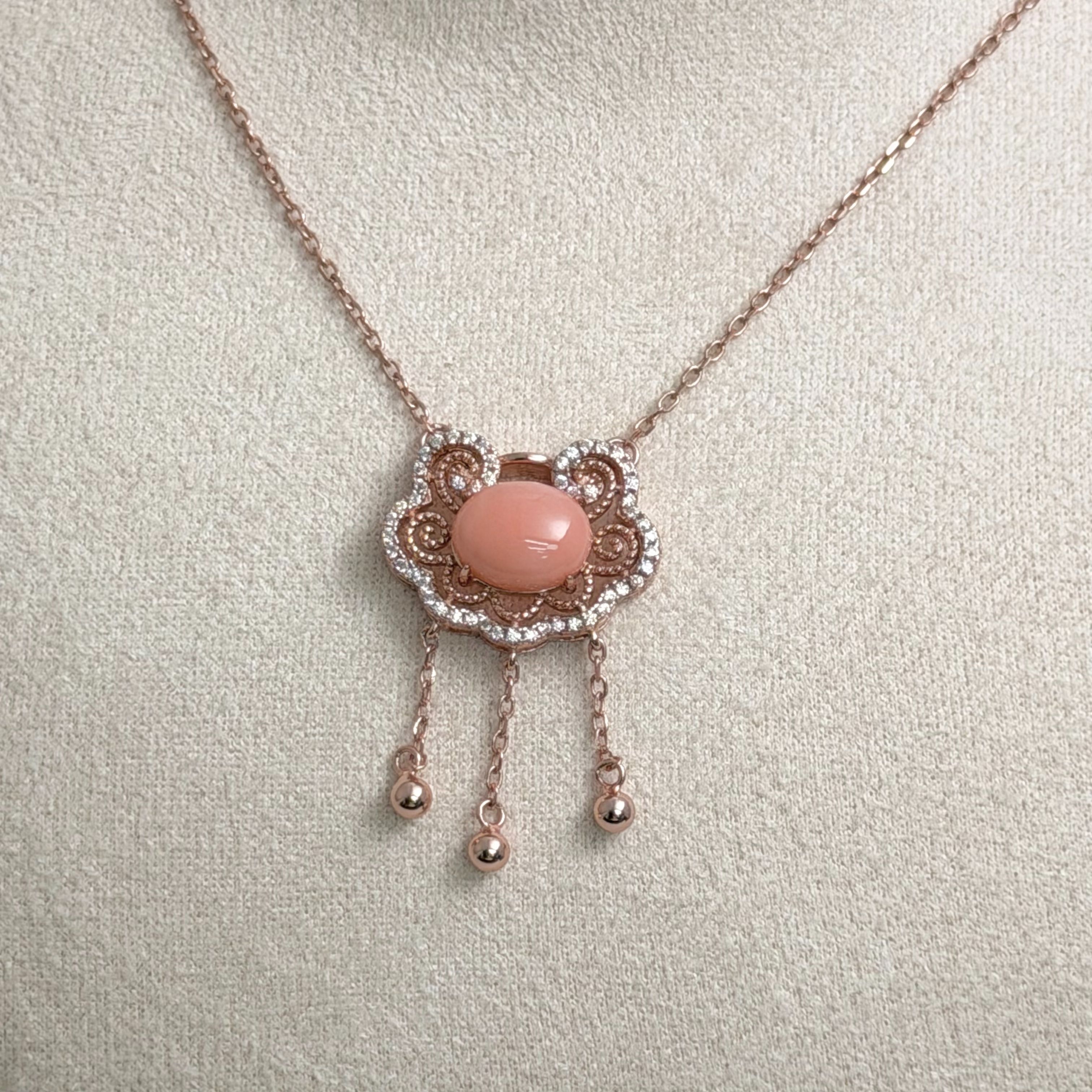 绮瑞珊瑚 天然珊瑚 多样性发货 粉珊瑚椭圆项链/29001369