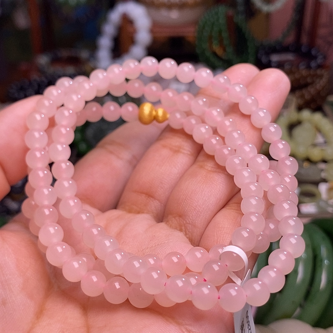 和田玉未镶嵌颈饰藕粉老矿料约6mm108佛珠