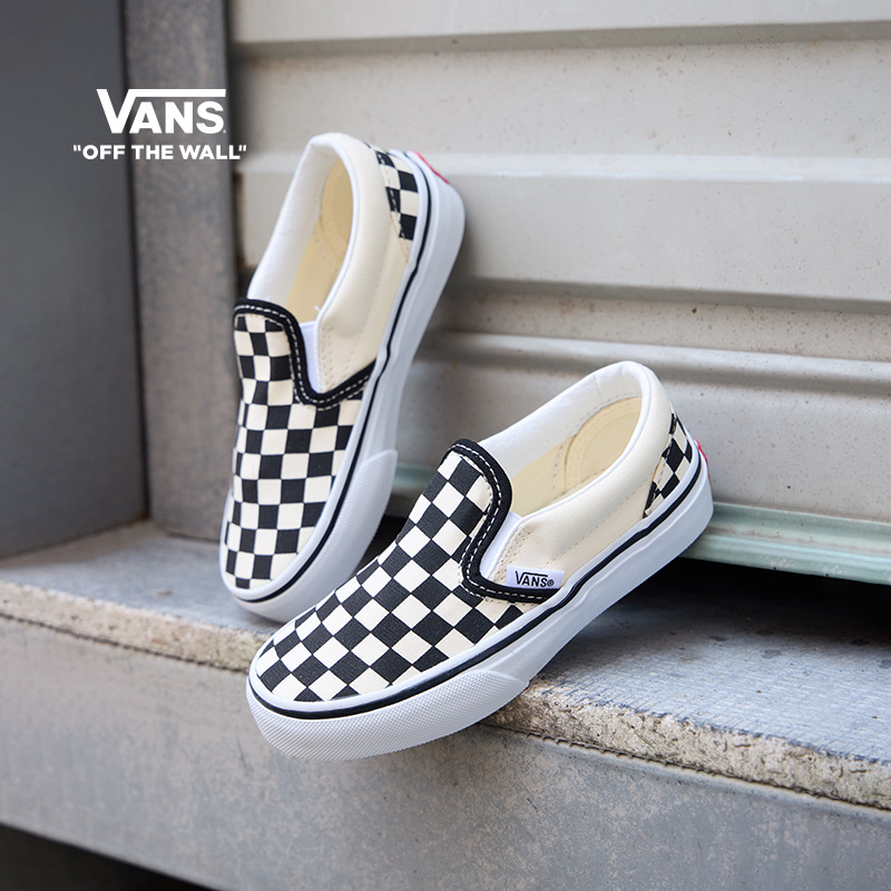 vans童鞋Slip-On 儿童夏季鞋子黑白棋盘格一脚蹬软底学步鞋学生