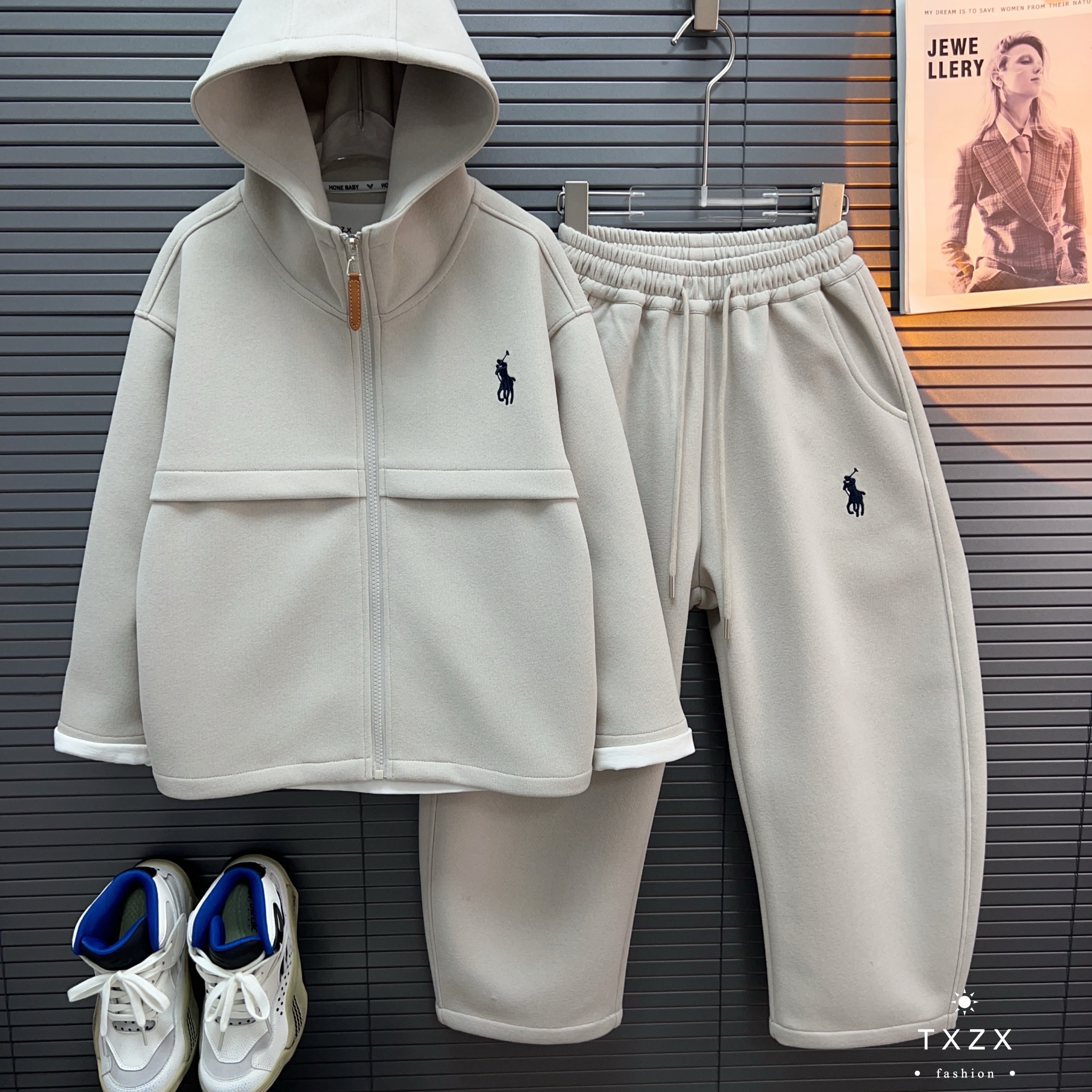 TX-25QY156秋季中大童亲子韩版拼接时尚宽松连帽卫衣运动两件套