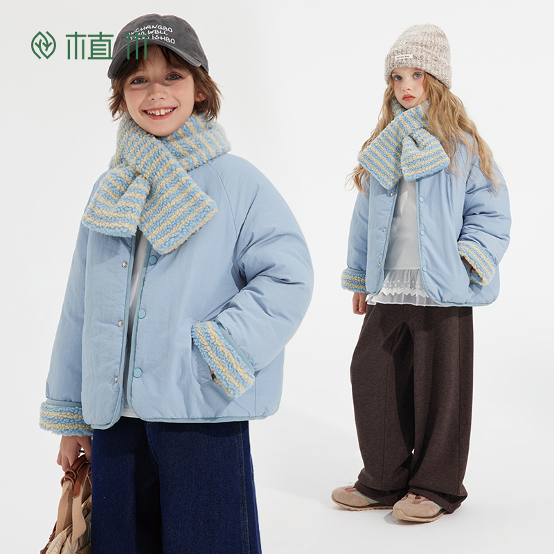 植木童装儿童棉服中大童外套上衣棉袄男童女童2025秋冬新款撞色冬