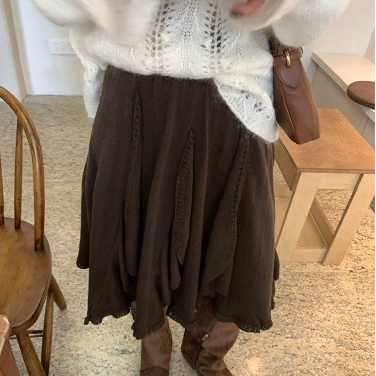凤梨妹妹 秋冬复古百搭慵懒裙摆垂坠质感十足针织半身裙