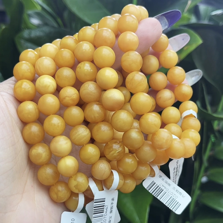 【德昌隆珠宝】±10mm天然琥珀丹麦橘皮花蜡圆珠手串（多样性发其一)