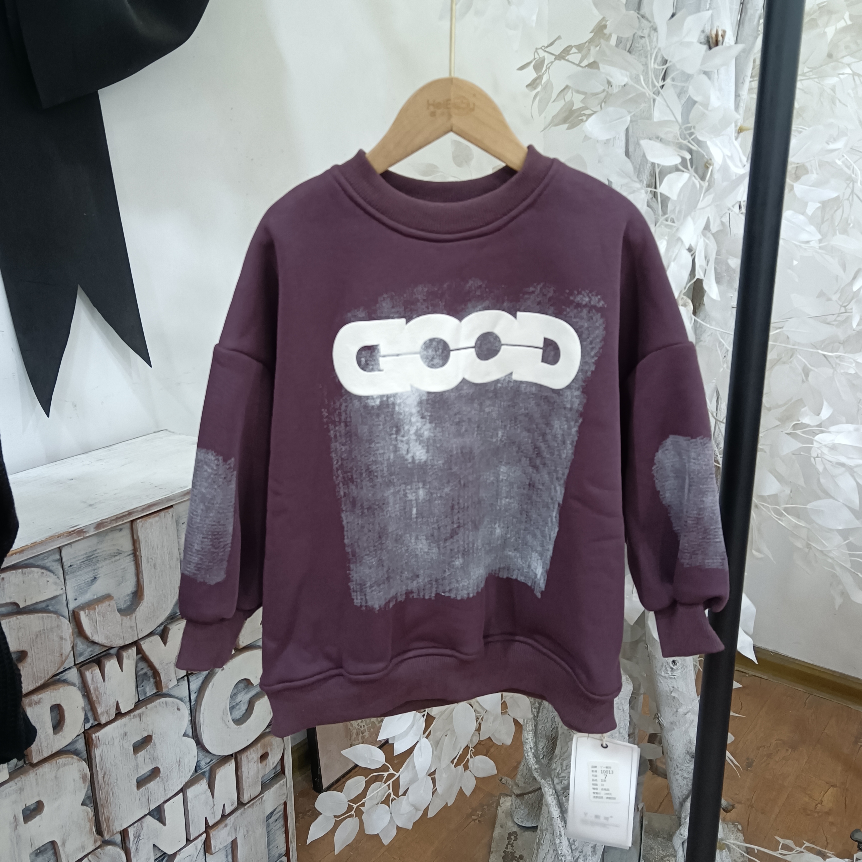 L727深紫色一体绒卫衣/丫一