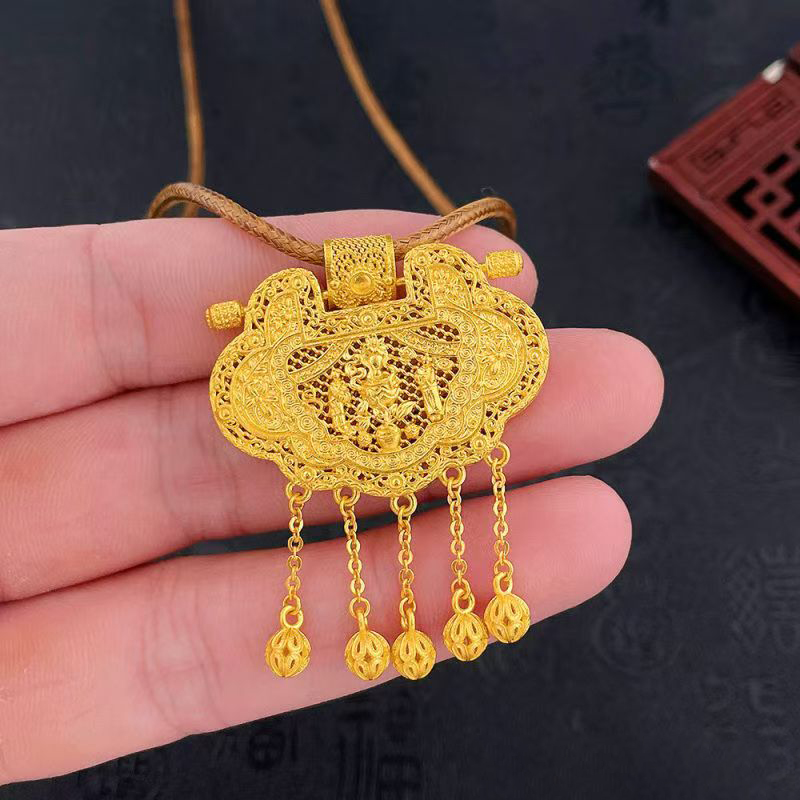 吊坠足银  外包了金的天子门生编织挂坠时尚祥云锁素款复古百搭