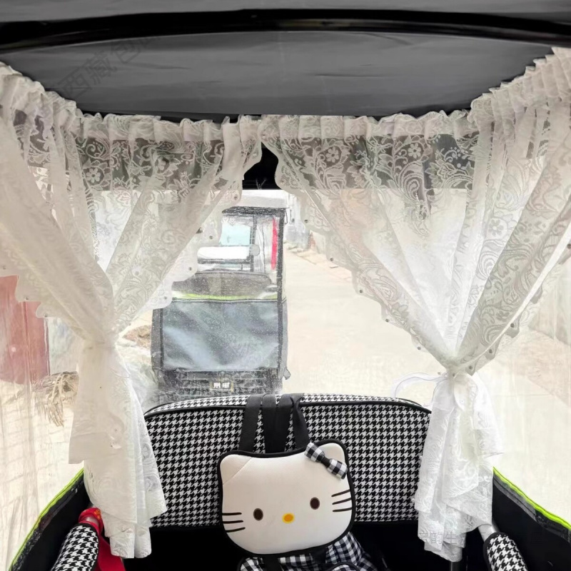 新疆西藏包邮纱帘遮阳电动三轮车内室改装饰防晒微透窗帘免打孔自