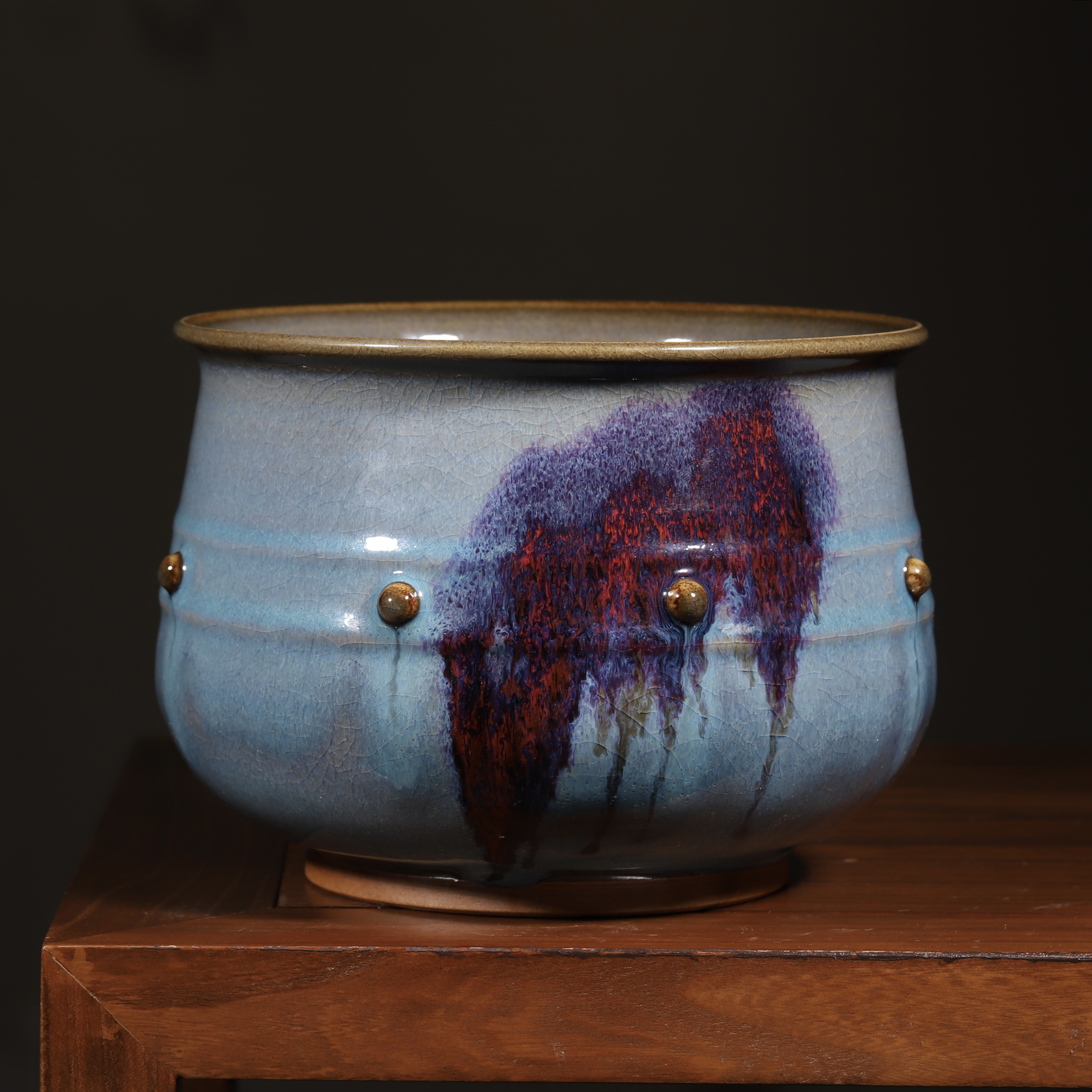 钧瓷杨国政手工鼓钉尊纯手工摆件高档中式花瓶礼品中件