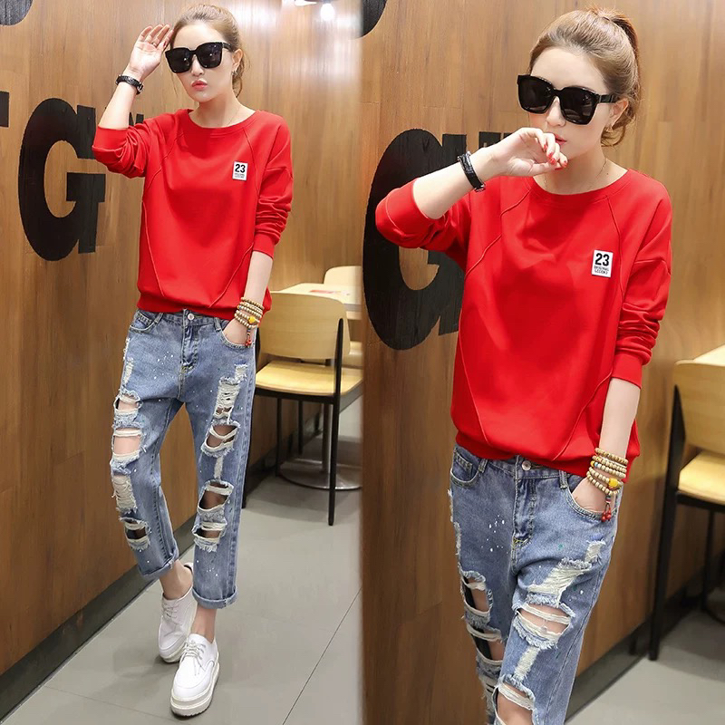 网红潮流火爆款春秋季新款bf风女士长袖宽松休闲运动T恤打底衫731