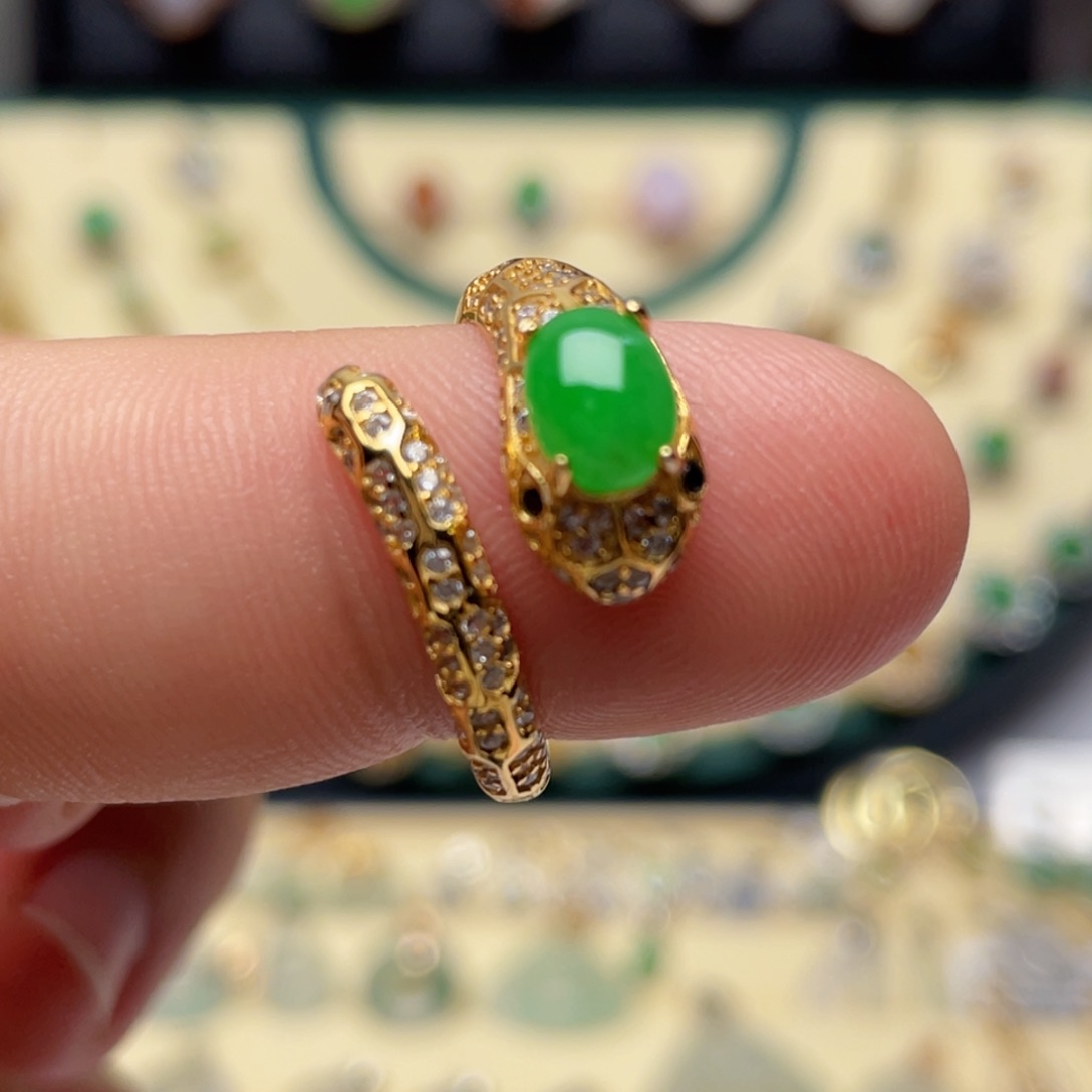 翡翠戒指银S925镶嵌纯天然缅甸翡翠