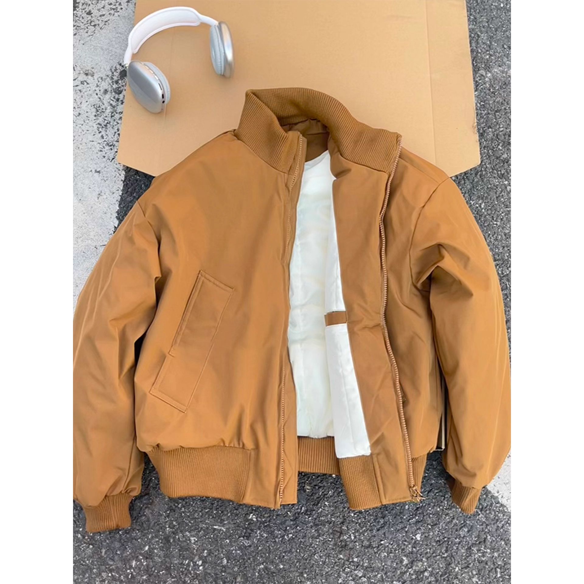 bomber飞行夹克棉服男女秋冬季短款廓形外套加绒加厚保暖立领棉衣