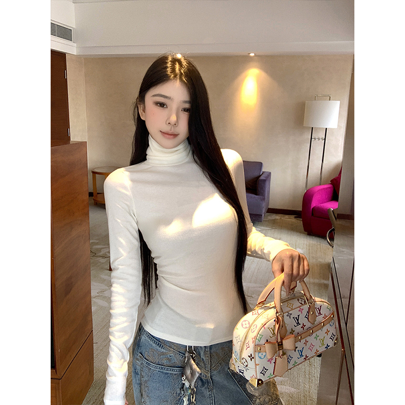 Moses Queen/魔西女王正肩堆堆领打底衫女小立领长袖内搭气质上衣