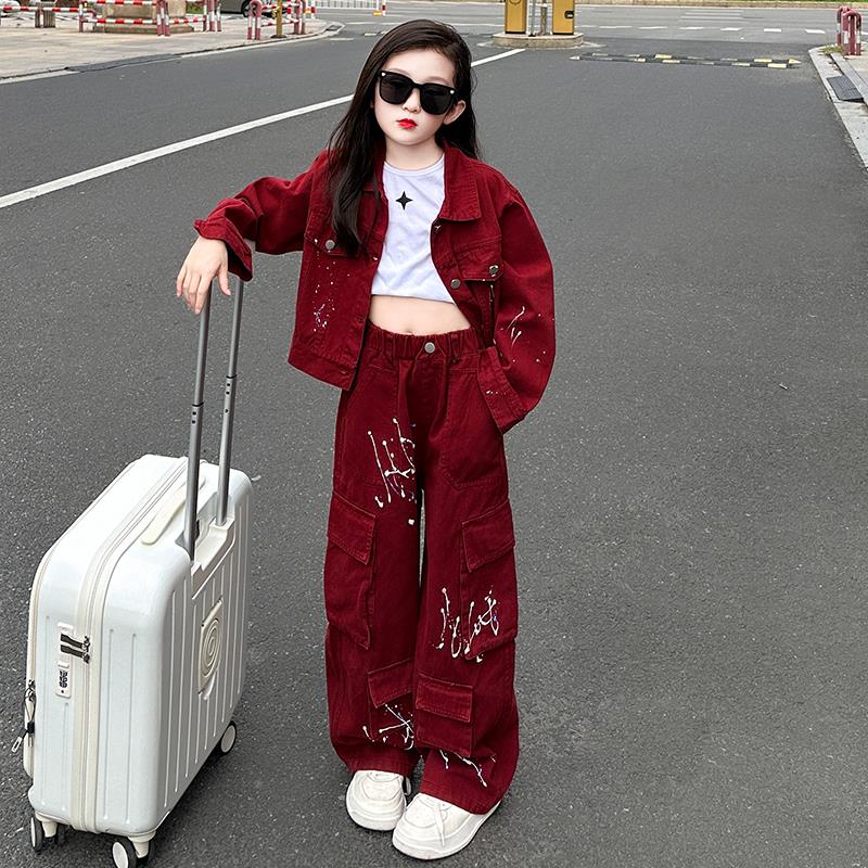 女童休闲运动两件套2024秋季新款牛仔外套宽松裤子洋气时髦套装潮