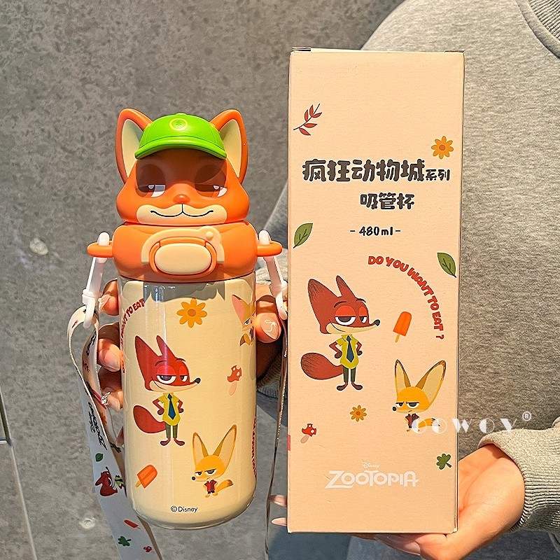 疯狂动物城联名保温杯尼克朱迪水杯学生上学专用吸管杯可爱高颜值