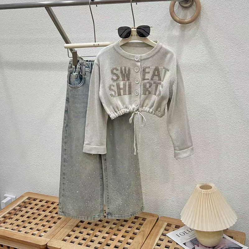 女童春季套装2025新款儿童阔腿牛仔裤两件套网红女孩大童洋气童装
