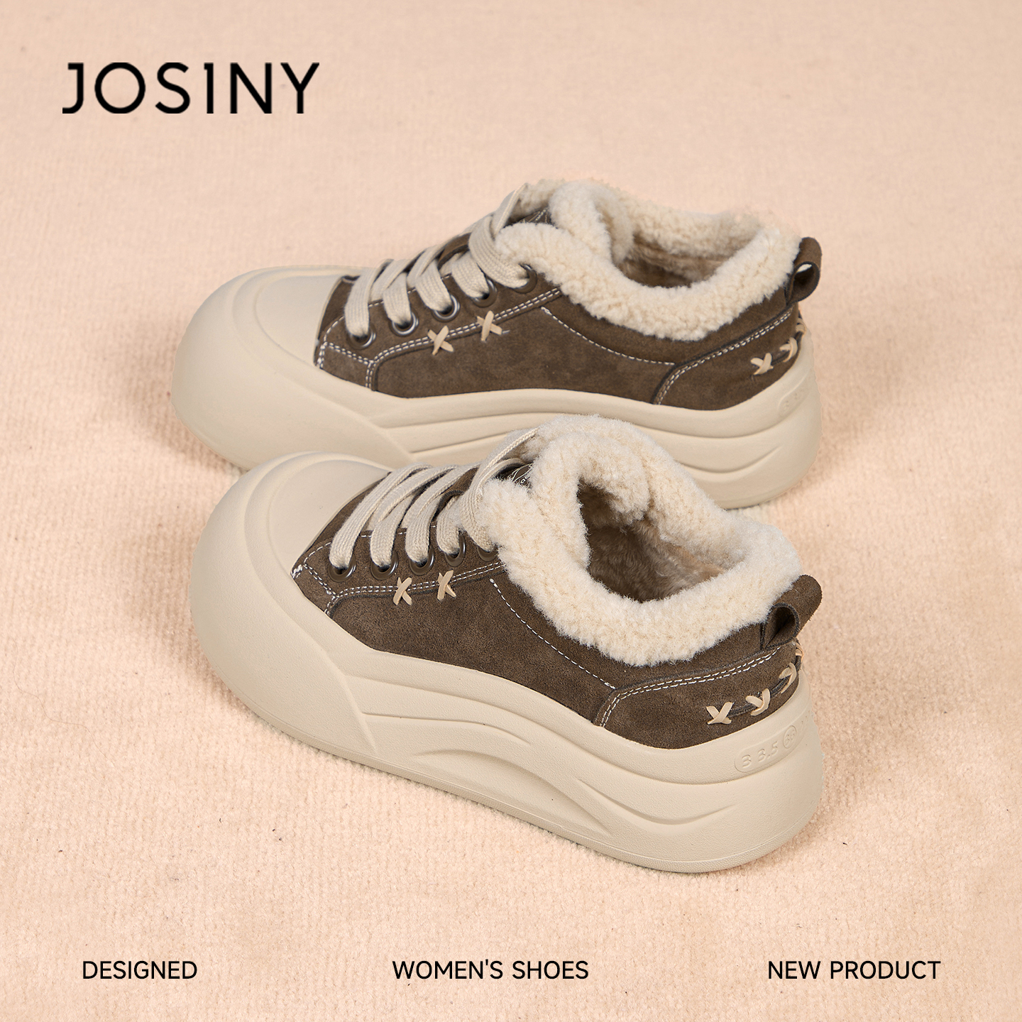 卓诗尼加绒保暖板鞋2025秋冬新款休闲鞋厚底小白鞋棉鞋 561A21496