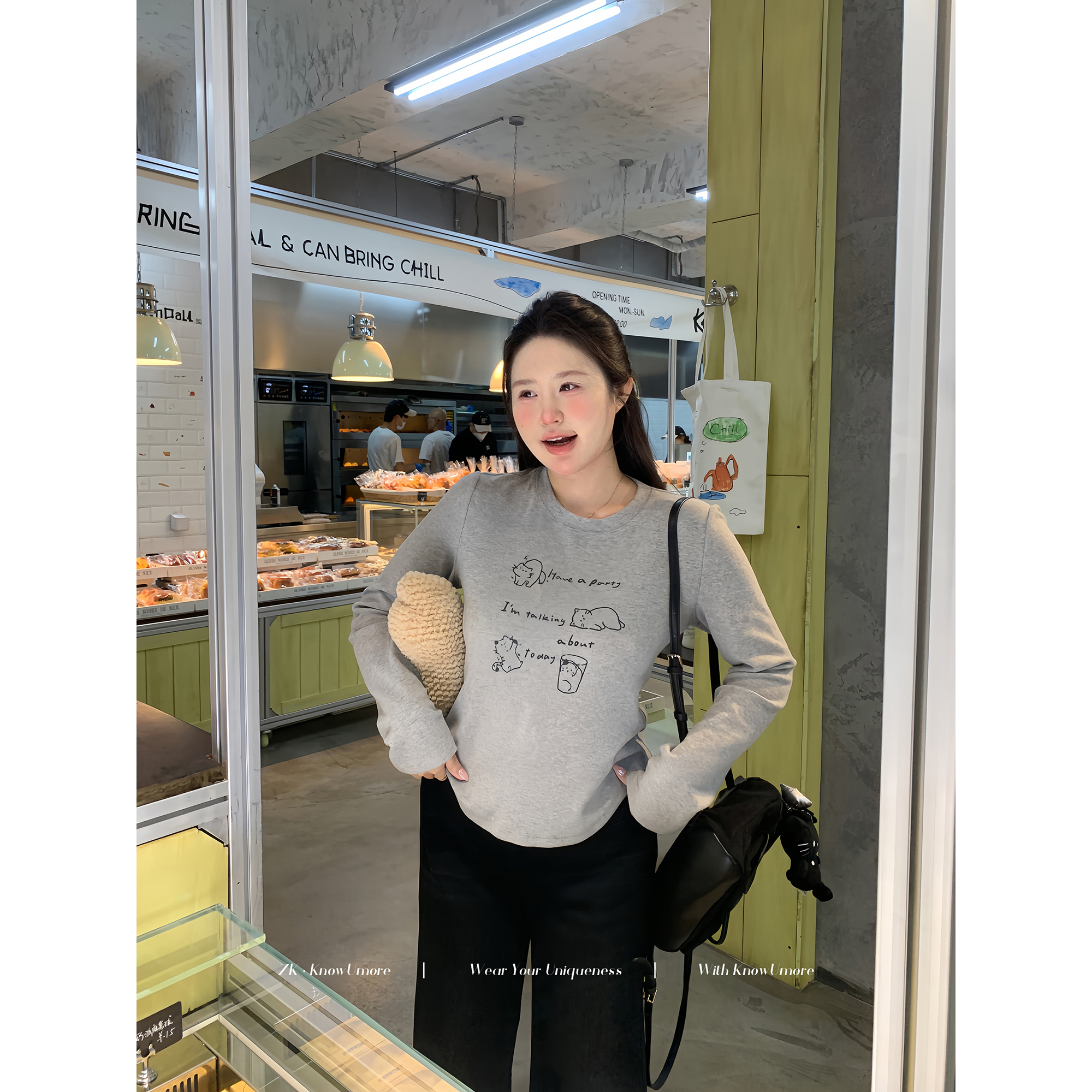 知葵微胖定制【小猫内搭】面料升级260g双面罗纹抓毛保暖T恤T0190