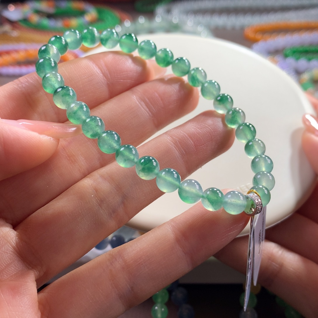 翡翠未镶嵌手链冰飘绿花卡6