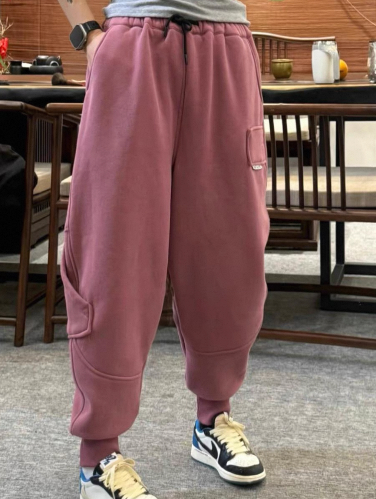 加绒加厚休闲裤时尚秋冬束脚裤卫裤保暖口袋冬季洋气百搭