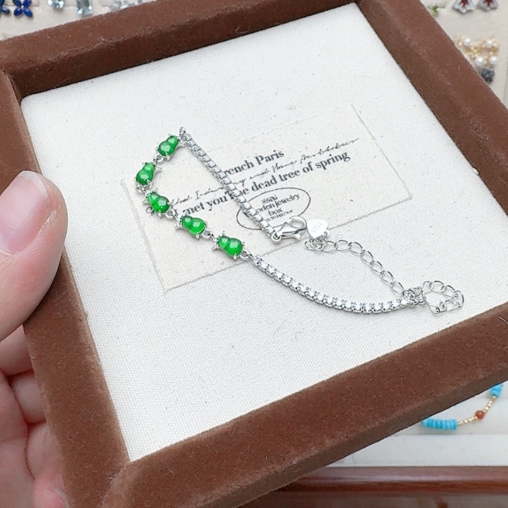 翡翠手链银S925镶嵌手链