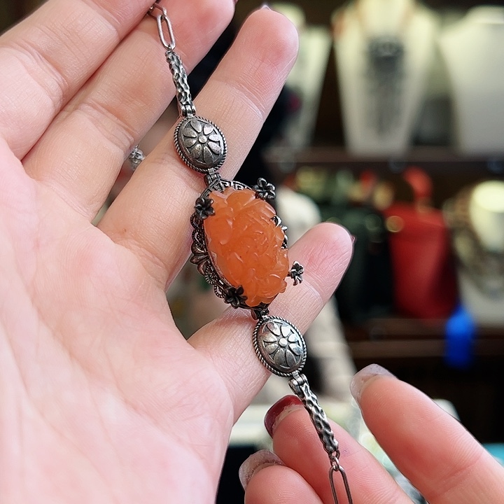 玛瑙/玉髓手链银S925镶嵌手链