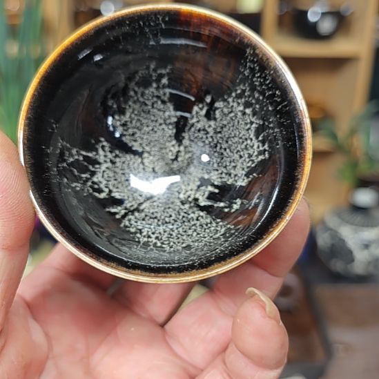 天然老黑釉斗笠盏盏