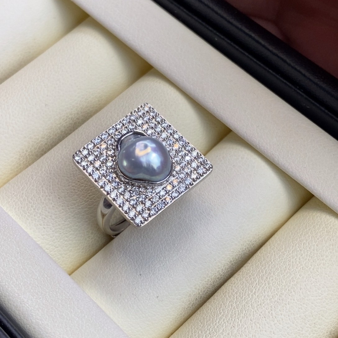 哒***宝海水珍珠银S925镶嵌戒指