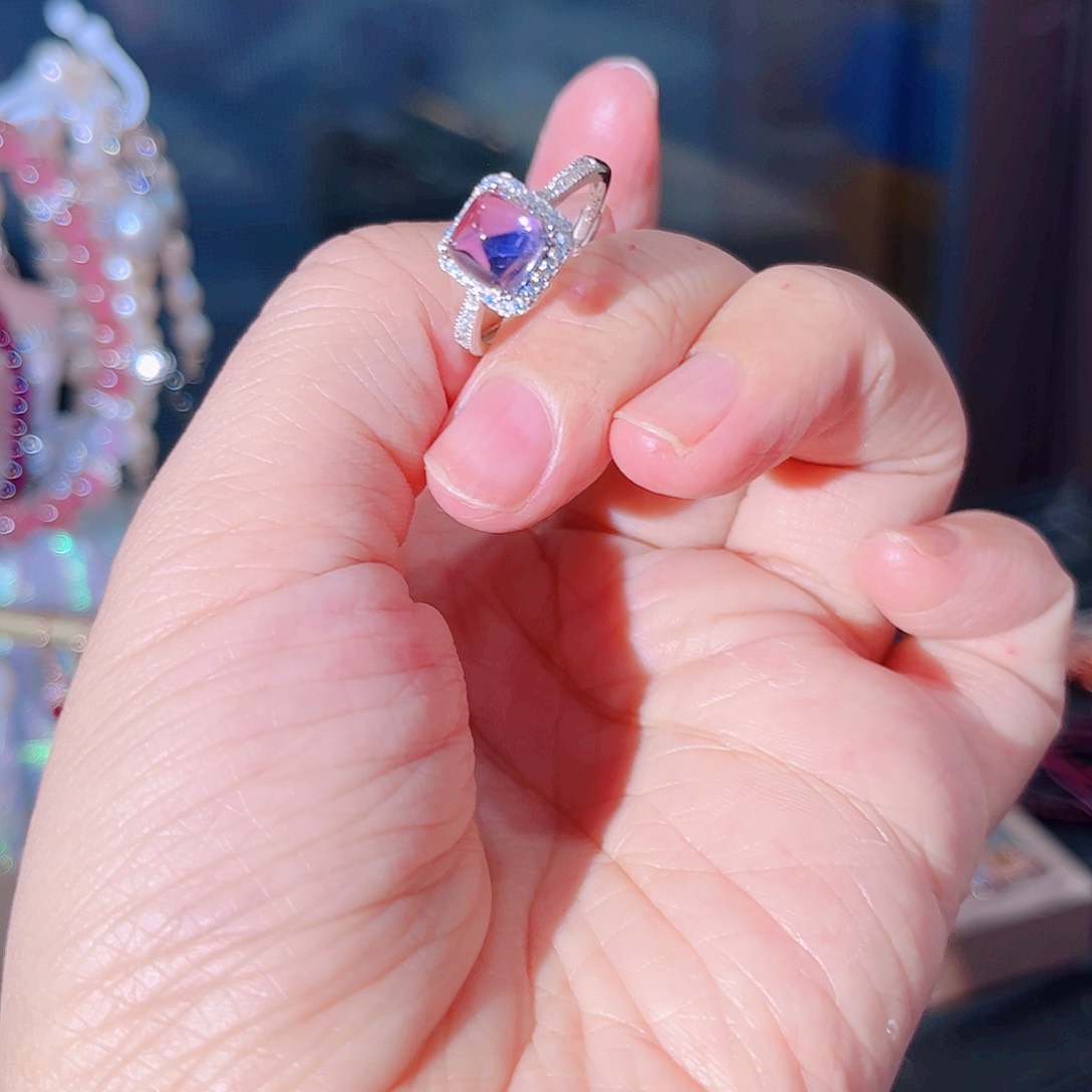 海蓝宝石戒指银S925镶嵌