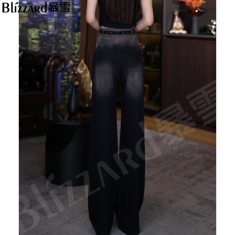 暴雪【渐变/脏粉】超模神裤脏粉黑玫瑰牛仔阔腿裤女2025秋款拖地裤
