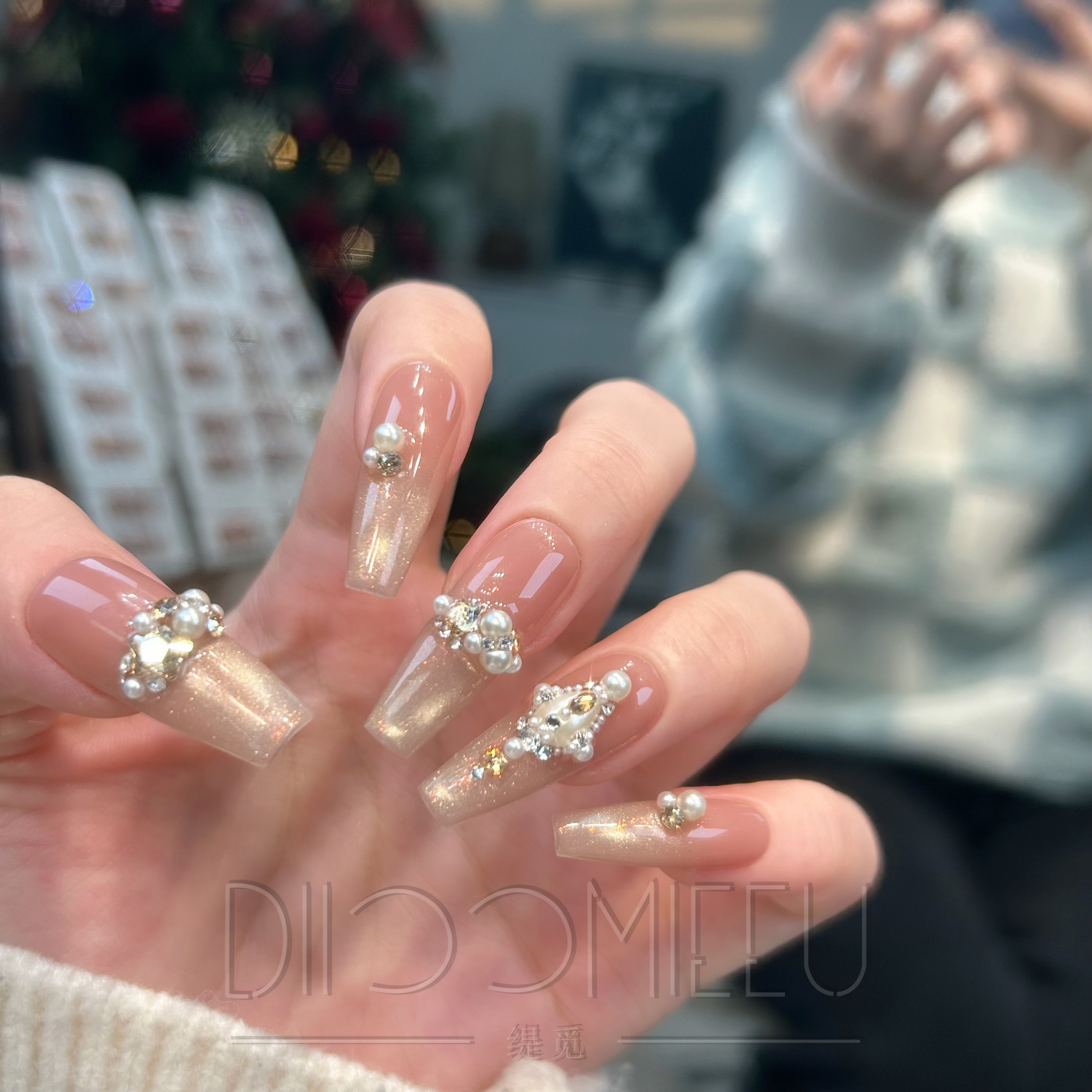 【巴黎旧梦】缇觅施家珠珠高级气质全华子纯手工可拆卸式穿戴甲