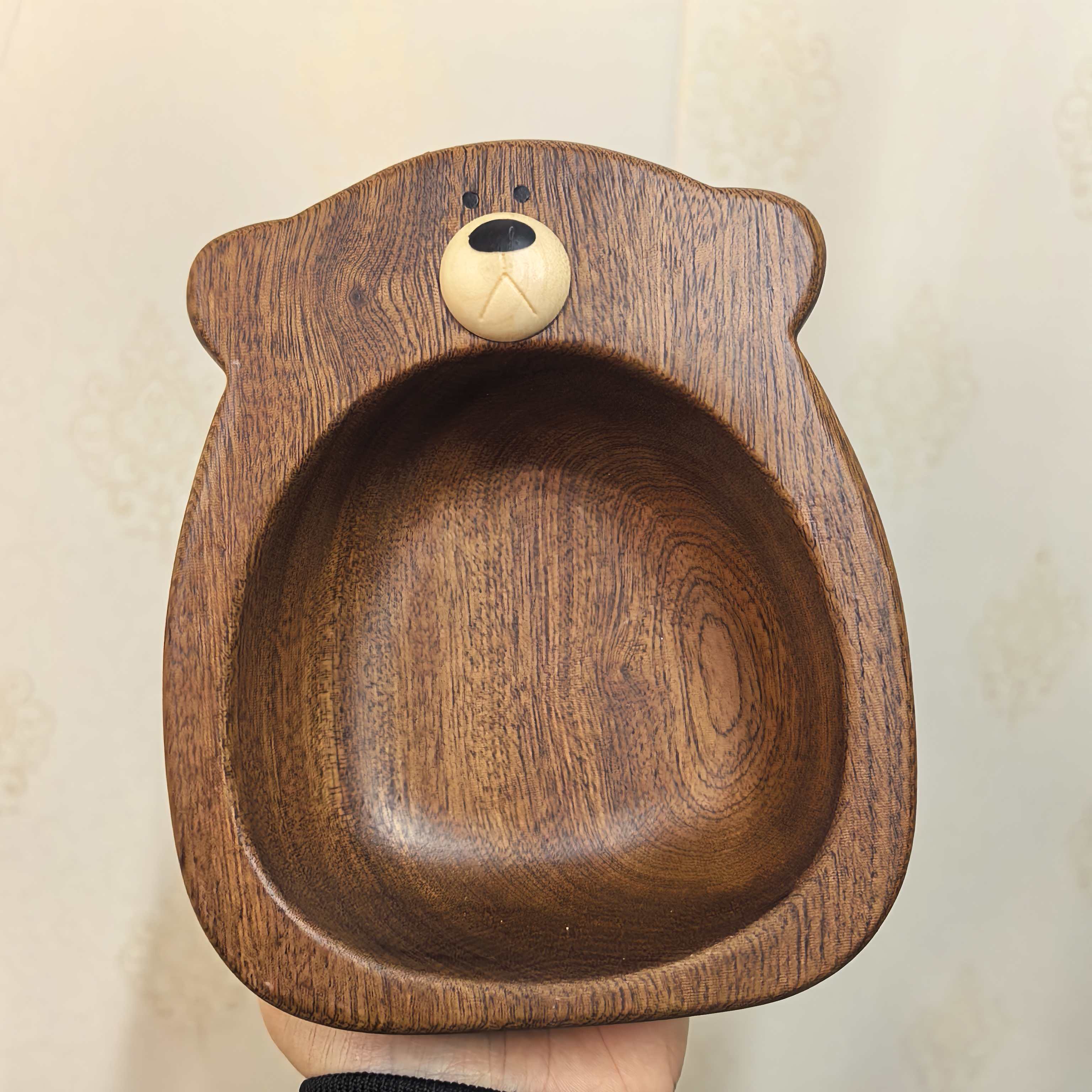 憨憨熊碗 乌檀木实木桌面摆件