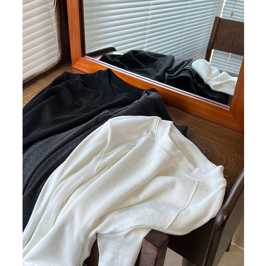 软糯百搭~小清新简约寸领暖绒白色t恤女秋冬内搭长袖打底衫上衣